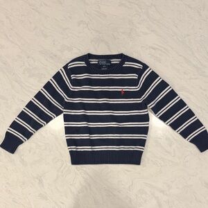 Ralph Lauren Navy and White Striped Crewneck Sweater